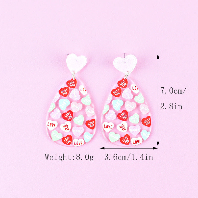 Wholesale Mother's Day Love MOM Letter Women's Heart Shaped Gift LOVE Earrings